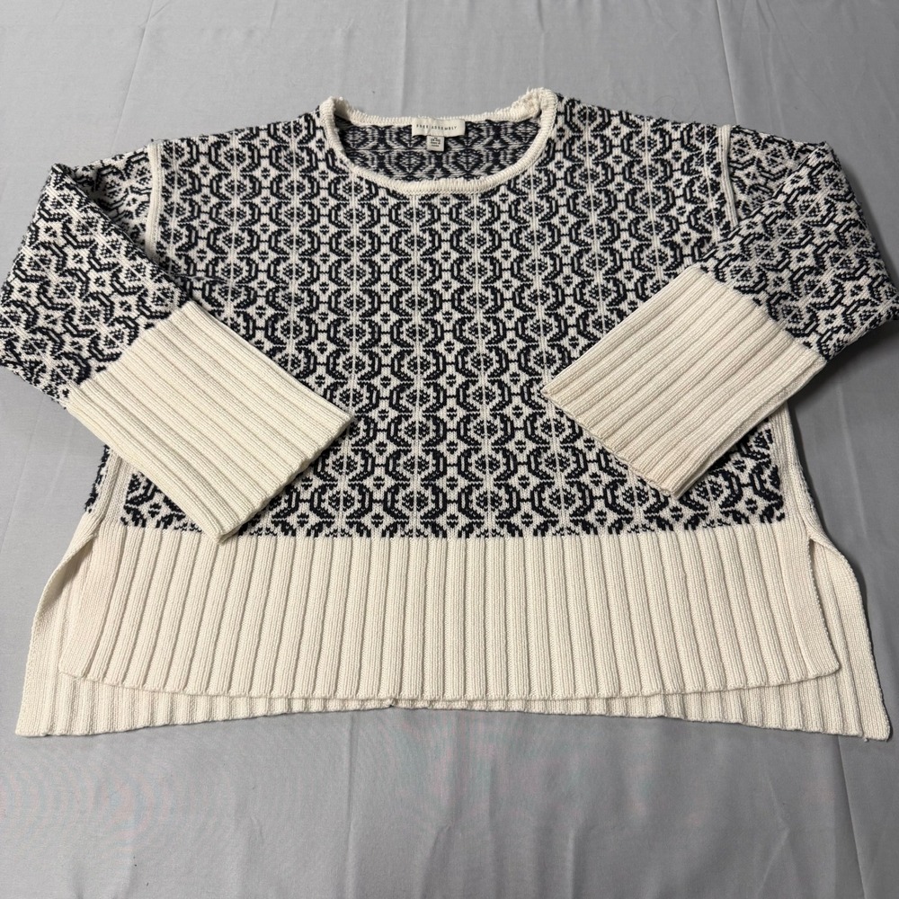Free Assembly Womens Medium Black Cream Geometric Jacquard Oversized Sweater M